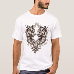 Twin Tiger Tattoo – Symmetrisches Heiliges Design T-Shirt