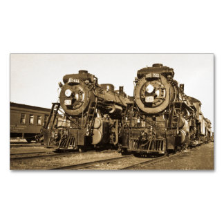 Twin Train Engines Vintage Locomotives Railroad Magnetische Visitenkarte