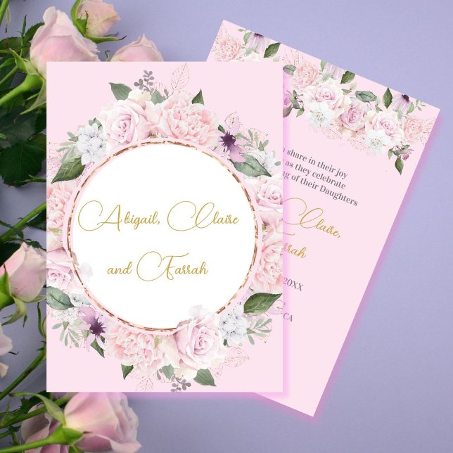 Twin Triplet Girl Baby Naming Einladung (Von Creator hochgeladen)