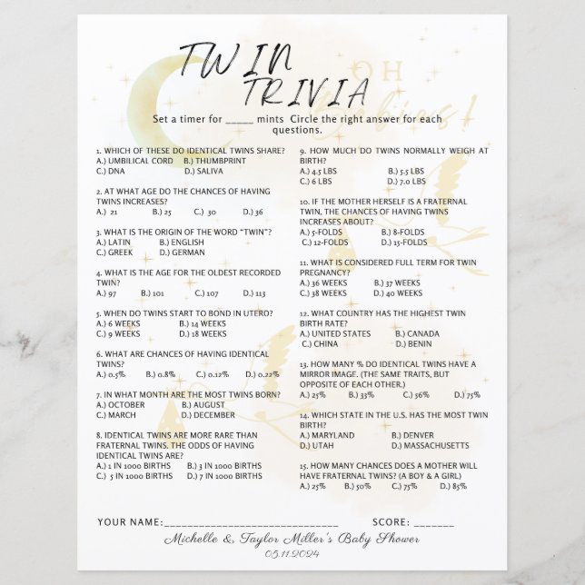 Twin Trivia Game, Oh Babys neutrale Zwillingsstorc (Vorderseite)