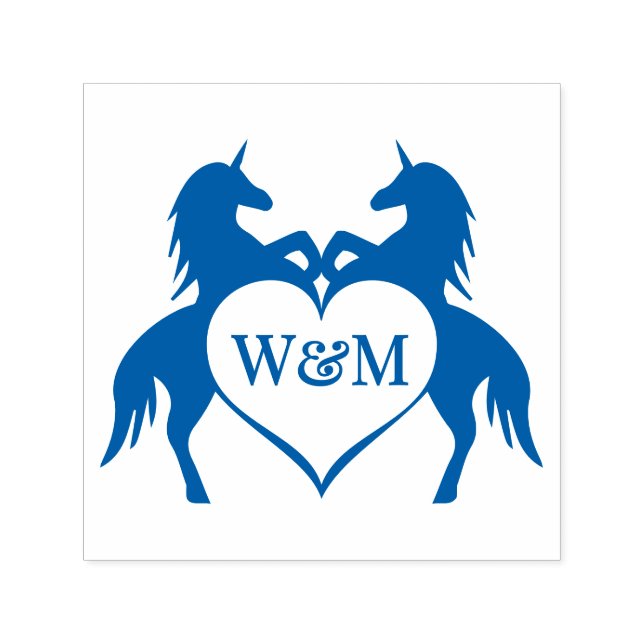 Twin Unicorns Heart 2 Initial Couple Monogram #92 Permastempel (Design)