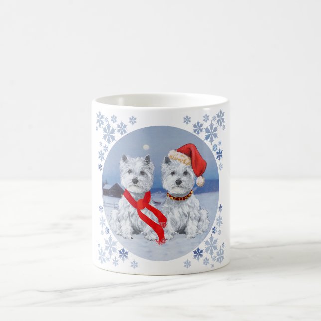 Twin Westies auf einem Wintry-Abend Kaffeetasse (Mittel)