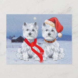 Twin Westies auf einem Wintry-Abend Postkarte