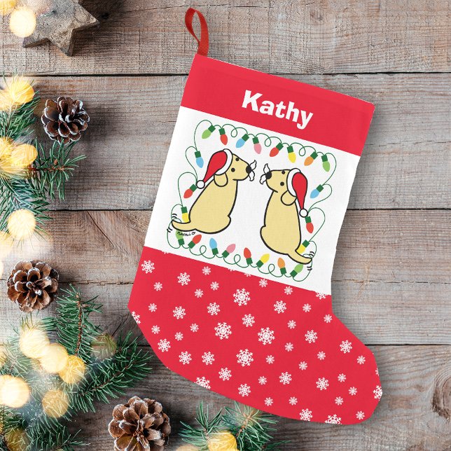 Twin Yellow Labrador Santas Kleiner Weihnachtsstrumpf (Personalized Twin Yellow Labrador Santas Christmas Stocking for Labrador Retriever Owners.)