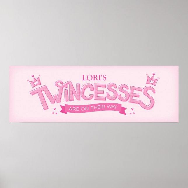 Twincess Twin Girl Baby Shower Poster (Pink) (Vorne)