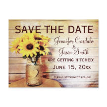 Twine Wrapped Mason Jar Sunflower Save the Date
