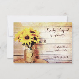 Twine Wrapped Mason Jar Sunflower Wedding RSVP Karte