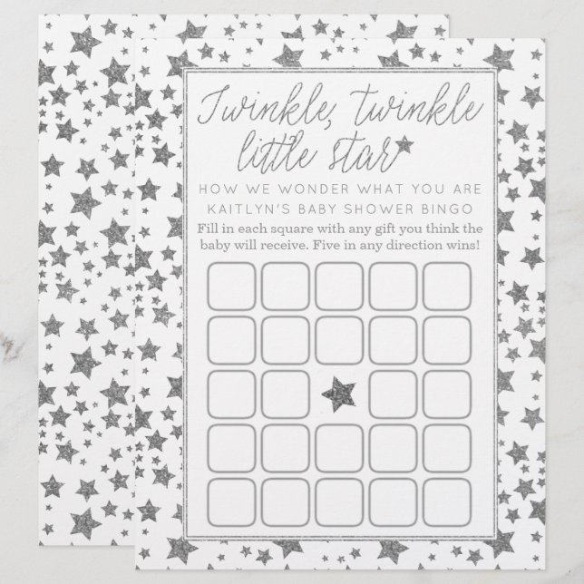 Twink, Twinkle Little Star Baby Shower Bingo (Vorne/Hinten)