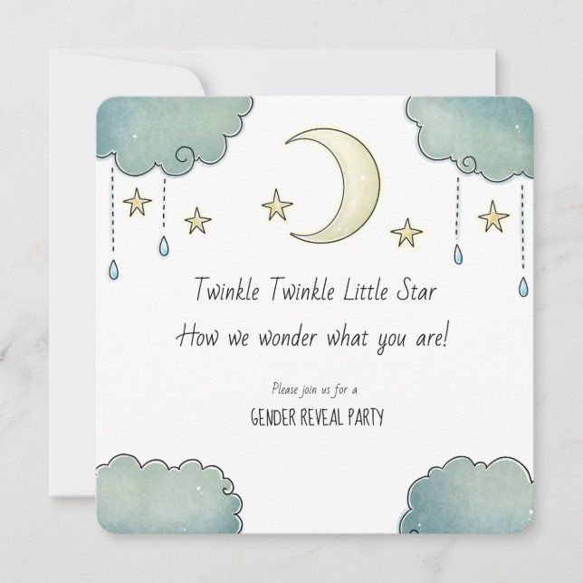 Twinke Twinkle Star Gender Reveal Babydusche Einladung (Vorderseite)