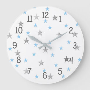 Twinkle Baby Kinderzimmer Dekoration, blaue Silber Große Wanduhr