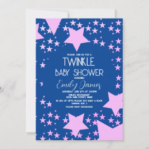Twinkle Baby Shower Pinke Sterne Blaue Hintergrund Einladung