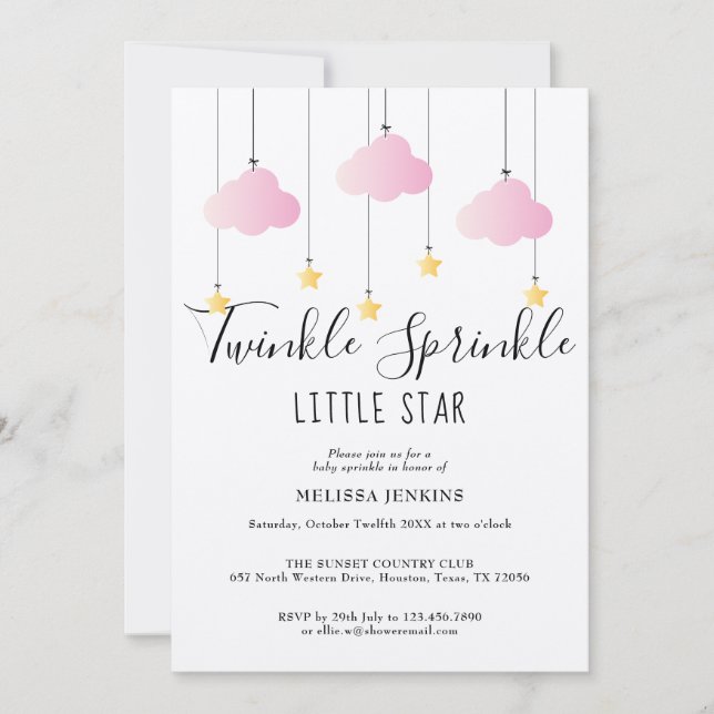 Twinkle Baby Sprinkle rosa Rustikal Einladung (Vorderseite)