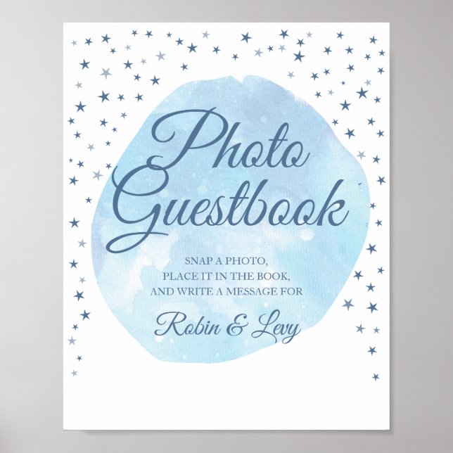 Twinkle Blue Moon Stars Foto Guest Book Sign Poster (Vorne)