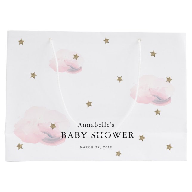 Twinkle Gold Stars & Pink Clouds Kinderdusche Große Geschenktüte (Rückseite)