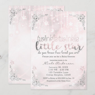 Twinkle kleine Star Pink & Silver Baby Dusche Einladung