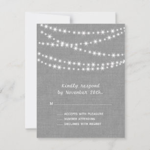Twinkle-Lichter auf grauem Jute-RSVP RSVP Karte