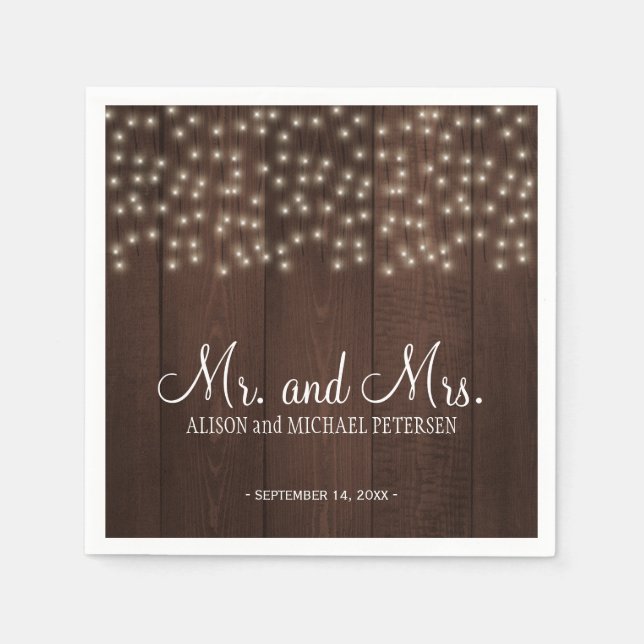 Twinkle Lichter Land rustikal mr und mrs Hochzeit Serviette (Vorderseite)