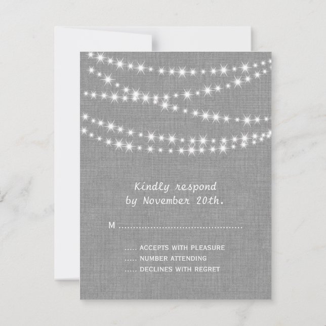 Twinkle Lights auf der grauen Burlap-UAWG RSVP Karte (Rückseite)