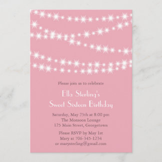 Twinkle Lights - Einladung zum Geburtstag (pink)