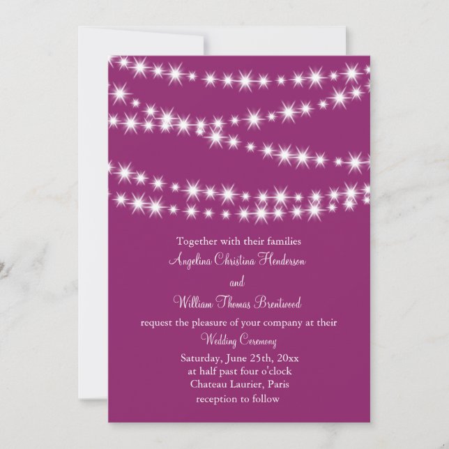 Twinkle Lights Hochzeit Einladung (Magenta) (Vorderseite)