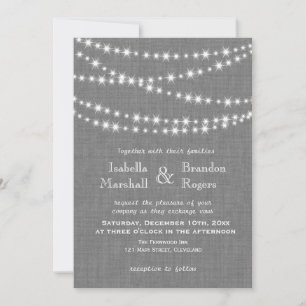 Twinkle Lights on Gray Burlap Hochzeit Einladung
