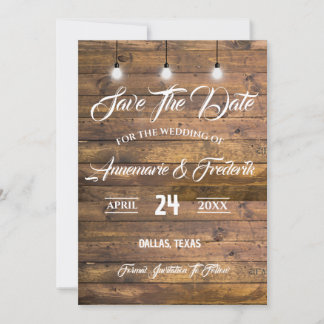 Twinkle Lights Rustic Wood Lace Save The Date
