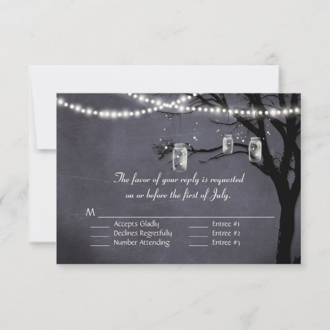 Twinkle Lights Rustikaler Nachtbaum RSVP Karte (Vorderseite)
