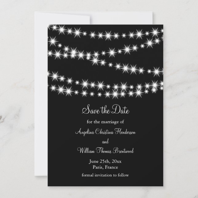 Twinkle Lights Save the Date (schwarz) (Vorderseite)