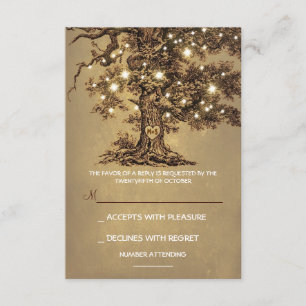 Twinkle Lights Tree Rustic Wedding RSVP Karte