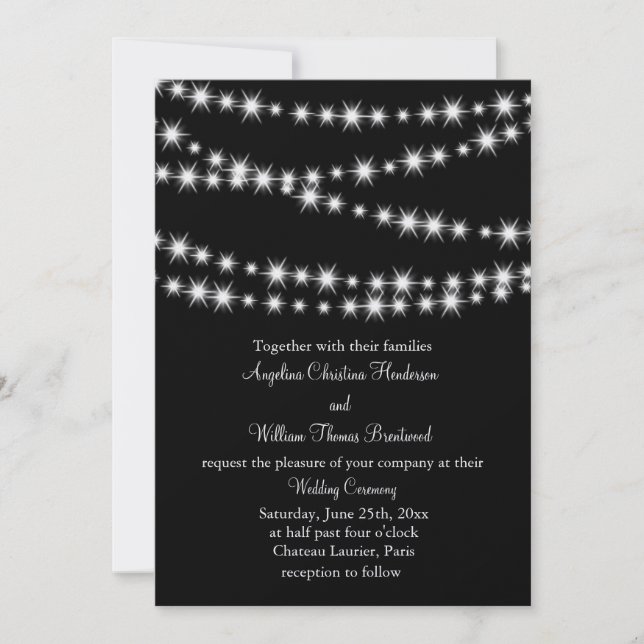 Twinkle Lights Wedding Invitation (schwarz) Einladung (Vorderseite)