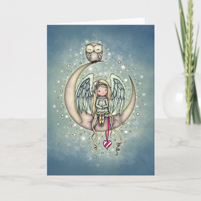 Twinkle Little Angel and Owl Holiday Card Karte (Vorderseite)