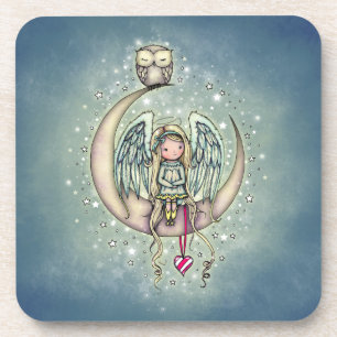 Twinkle Little Angel und Eule Illustrierte Kunst Getränkeuntersetzer