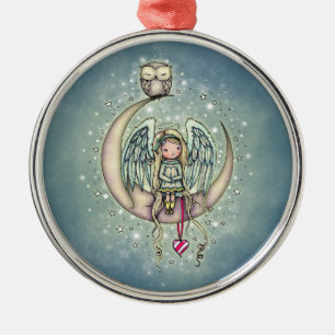 Twinkle Little Angel und Eule Illustrierte Kunst Ornament Aus Metall