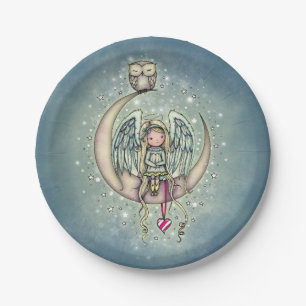 Twinkle Little Angel und Eule Illustrierte Kunst Pappteller