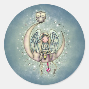 Twinkle Little Angel und Eule Illustrierte Kunst Runder Aufkleber