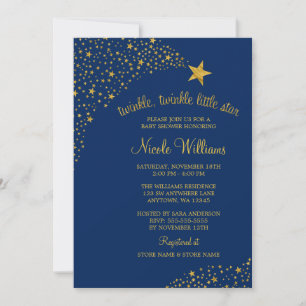 Twinkle Little Shooting Star Gold Navy Baby Dusche Einladung