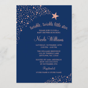 Twinkle Little Shooting Star Navy Rose Baby Dusche Einladung