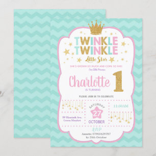 Twinkle Little Star 1. Geburtstag Einladung Mädche