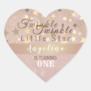 Twinkle Little Star 1. Geburtstag Pink und Gold Herz-Aufkleber