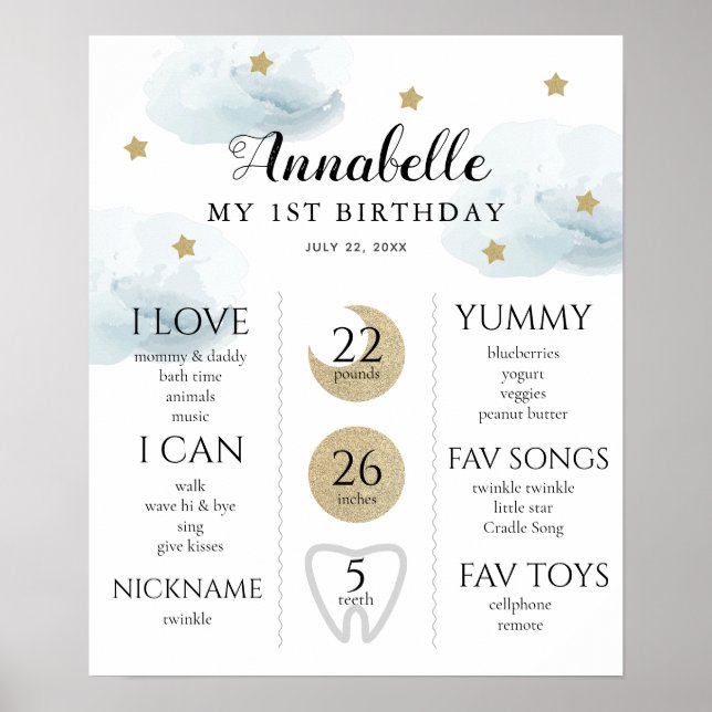 Twinkle Little Star 1st Birthday Poster (Vorne)
