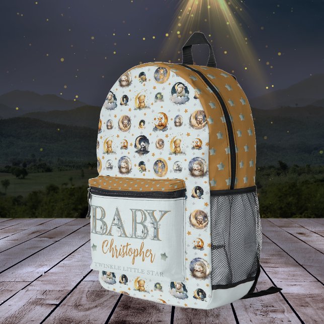 Twinkle Little Star Animal Muster Boy Baby Name Bedruckter Rucksack (Twinkle Little Star Animal and Stars Pattern Boy Name "Baby" Diaper Bag | Backpack - Lt Dusky Blue)
