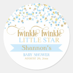 Twinkle Little Star Baby Dusche Blue & Gold Runder Aufkleber