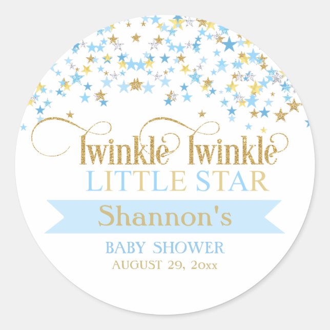 Twinkle Little Star Baby Dusche Blue & Gold Runder Aufkleber (Vorderseite)