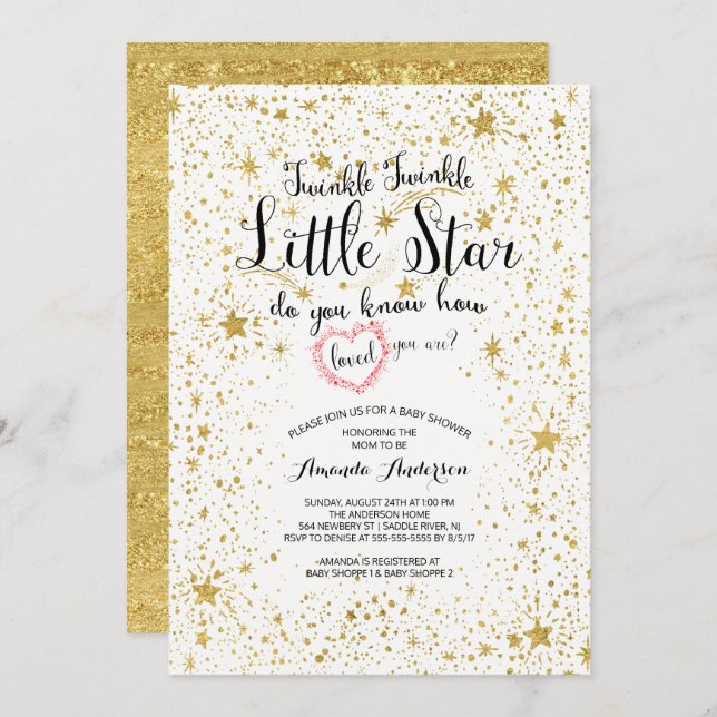 Twinkle Little Star Baby Dusche Einladung (Vorne/Hinten)