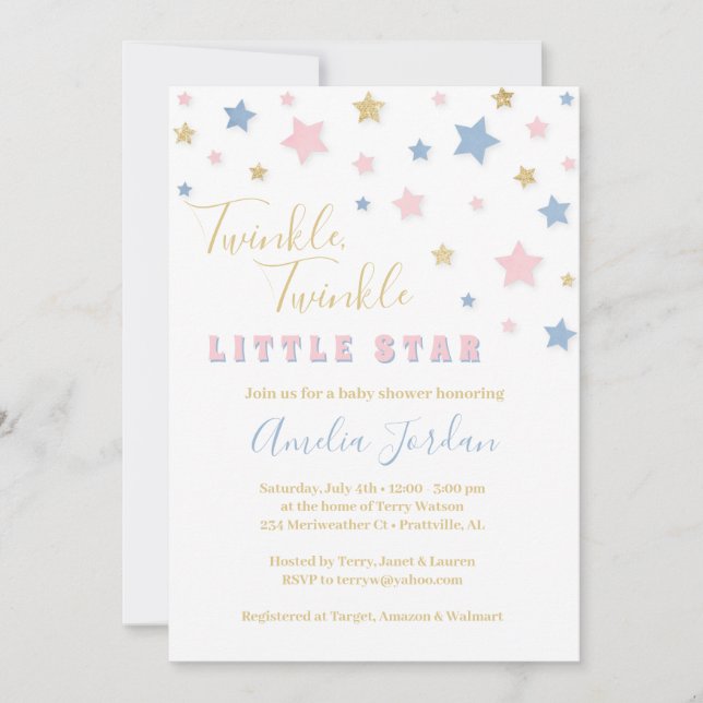 Twinkle Little Star Baby Dusche Einladung (Vorderseite)