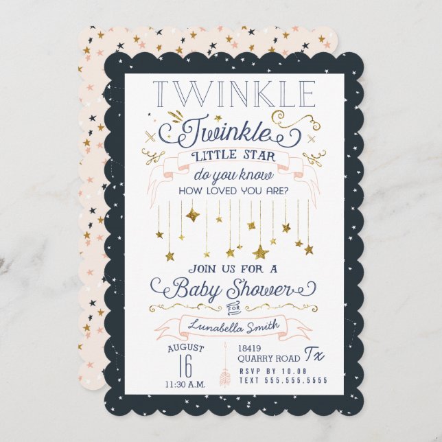 Twinkle Little Star Baby Dusche Einladungen (Vorne/Hinten)