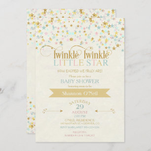 Twinkle Little Star Baby Dusche Gold Aqua Einladung