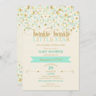 Twinkle Little Star Baby Dusche Gold & Mint Einladung
