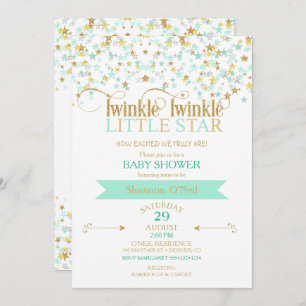 Twinkle Little Star Baby Dusche Gold & Mint Einladung