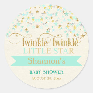 Twinkle Little Star Baby Dusche Minze Green & Gold Runder Aufkleber
